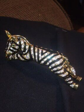 VTG Statement Zebra Brooch - 4.5" Pavé Crystal & Enamel - KJL Style